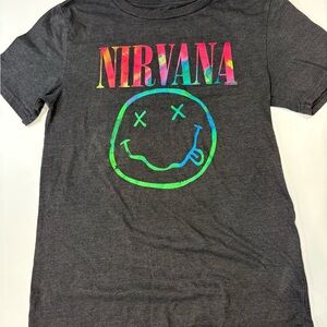 Size M NIRVANA Kids/womens Charcoal Tee with Colorful Logo